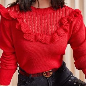🆕 Red Knit Ruffle Sweater